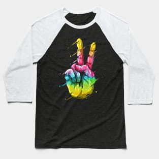 Colorful LGBTQ Victory Sign Hand Peace Sign Baseball T-Shirt